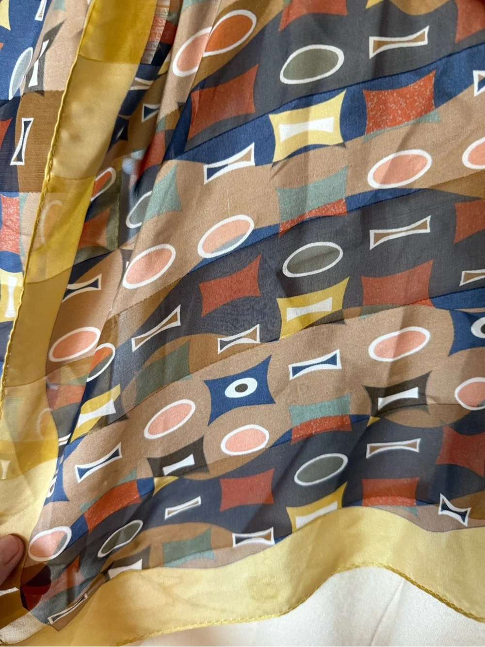 Kenneth Cole Multicolor Geometric Silk Scarf with Gold Border